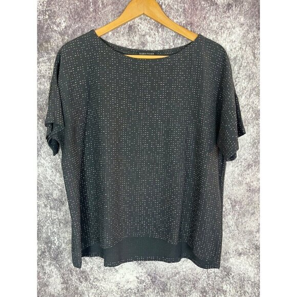 Eileen Fisher Womens Xs Morse Code Dotted Tencel Viscose Crepe Boxy Lagenlook - Picture 2 of 11